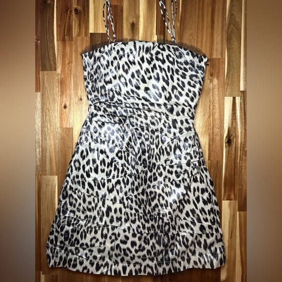 Yoana Baraschi Beige Black Animal Print Spaghetti or Strapless Party Dress Tulle - Picture 2 of 10